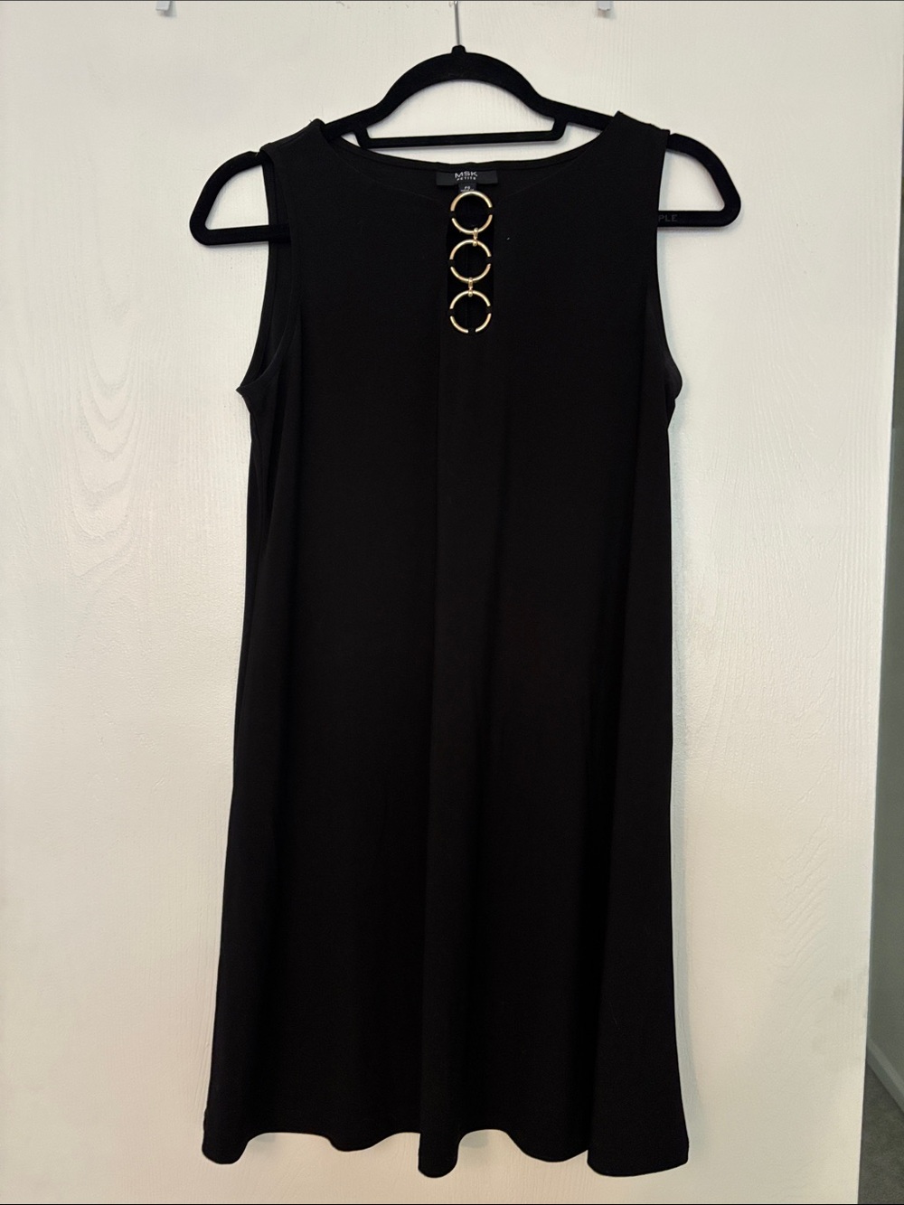 MSK Black Sleeveless Mini Dress with Gold Ring Trim